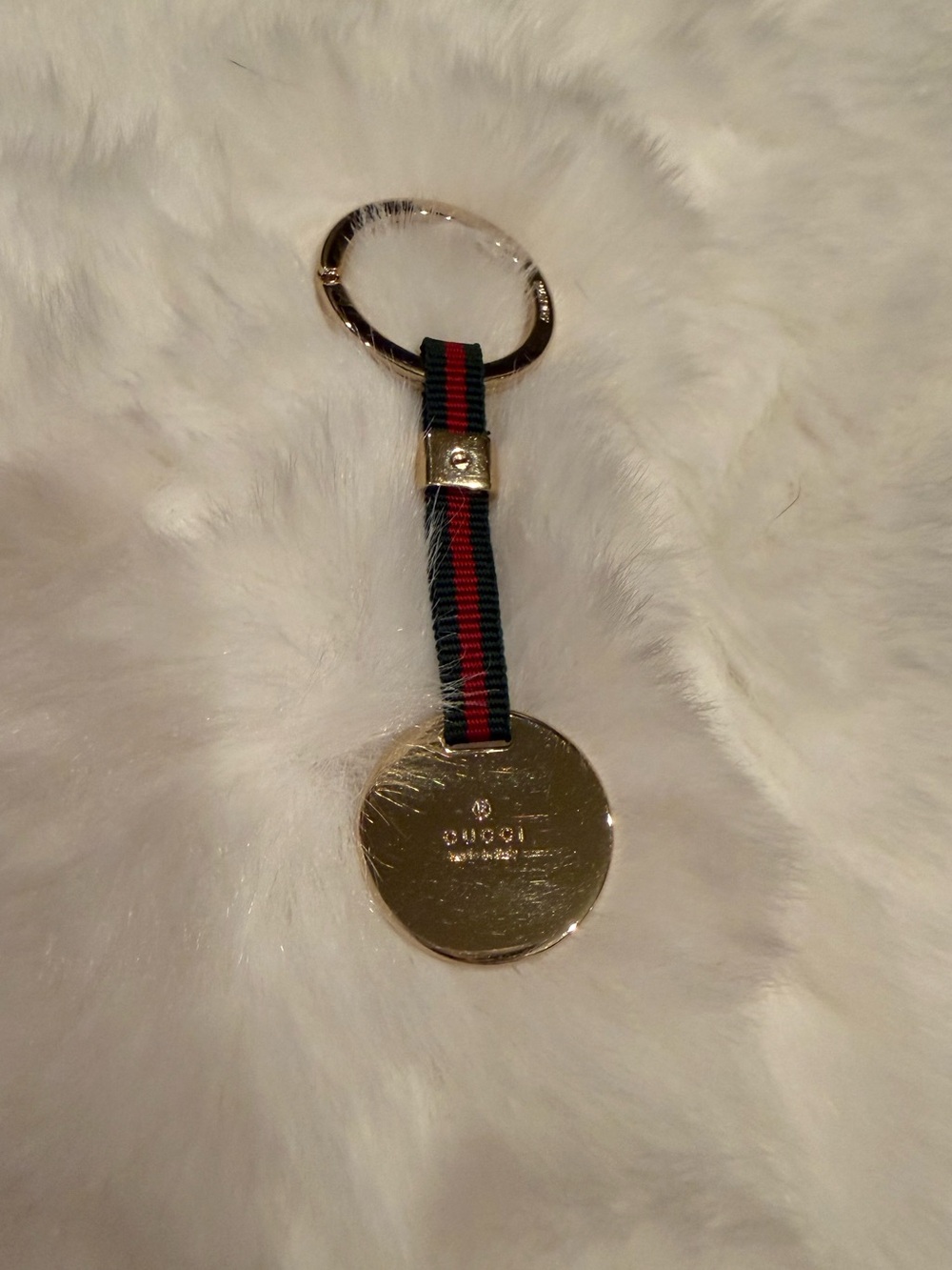 Gucci Red and Green Web Stripe Gold-Tone Logo Keyring - Picture 7 of 9
